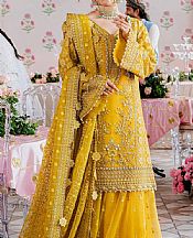 Akbar Aslam Mustard Organza Suit- Pakistani Designer Chiffon Suit