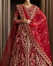 Akbar Aslam Red Organza Suit- Pakistani Designer Chiffon Suit