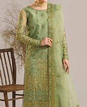 Akbar Aslam Lguana Green Organza Suit- Pakistani Designer Chiffon Suit