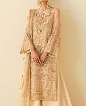 Akbar Aslam Fawn Organza Suit- Pakistani Designer Chiffon Suit