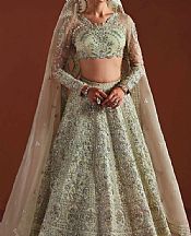 Akbar Aslam Pistachio Green Organza Suit- Pakistani Designer Chiffon Suit
