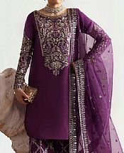 Akbar Aslam Plum Silk Suit- Pakistani Designer Chiffon Suit