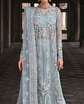 Akbar Aslam Cadet Blue Organza Suit- Pakistani Designer Chiffon Suit