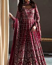 Akbar Aslam Maroon Chiffon Suit- Pakistani Designer Chiffon Suit