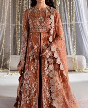 Akbar Aslam Rust Organza Suit- Pakistani Designer Chiffon Suit