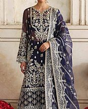 Akbar Aslam Navy Blue Organza Suit- Pakistani Designer Chiffon Suit