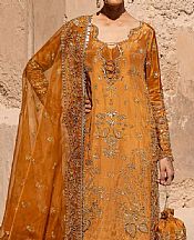 Akbar Aslam Mustard Silk Suit- Pakistani Designer Chiffon Suit