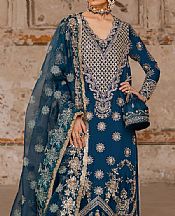 Akbar Aslam Denim Blue Silk Suit- Pakistani Chiffon Dress