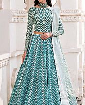 Akbar Aslam Teal Silk Suit- Pakistani Chiffon Dress