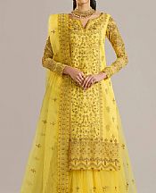 Akbar Aslam Yellow Organza Suit- Pakistani Designer Chiffon Suit