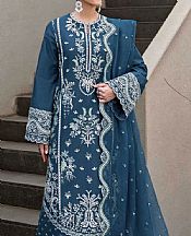 Akbar Aslam Denim Blue Lawn Suit- Pakistani Designer Lawn Suits