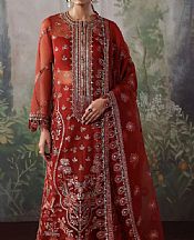 Akbar Aslam Rust Organza Suit- Pakistani Designer Chiffon Suit