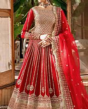 Akbar Aslam Red/Golden Raw Silk Suit- Pakistani Chiffon Dress