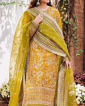 Akbar Aslam Mustard Organza Suit- Pakistani Designer Chiffon Suit