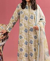 Alizeh Olive/White Lawn Suit- Pakistani Lawn Dress