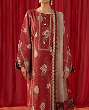 Alizeh Falu Red Lawn Suit- Pakistani Lawn Dress
