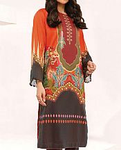Safety Orange/Black Lawn Kurti- Pakistani Lawn Dress