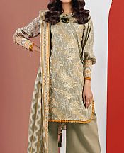 Alkaram Beige Cambric Suit- Pakistani Designer Lawn Suits