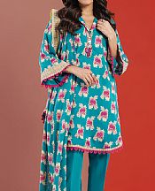 Alkaram Turquoise Cambric Suit- Pakistani Lawn Dress
