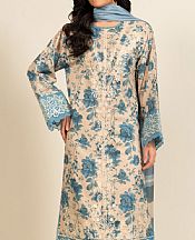 Alkaram Ivory/Faded Blue Lawn Suit- Pakistani Lawn Dress