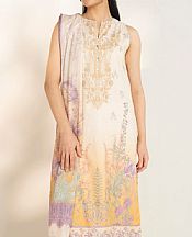 Alkaram Off White/Light Orange Lawn Suit- Pakistani Lawn Dress