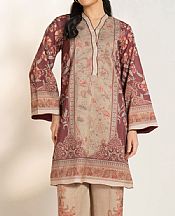 Alkaram Beige/Wine Lawn Suit (2 pcs)- Pakistani Designer Lawn Suits
