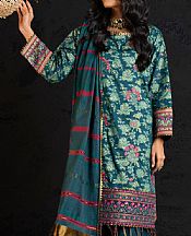 Alkaram Teal Slub Suit- Pakistani Chiffon Dress