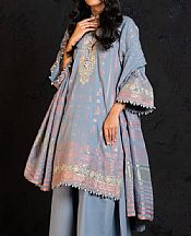 Alkaram Rock Blue Jacquard Suit- Pakistani Designer Chiffon Suit