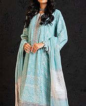 Alkaram Sky Blue Slub Suit- Pakistani Designer Chiffon Suit