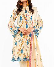 Alkaram Cream Lawn Suit- Pakistani Lawn Dress