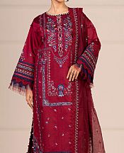 Alkaram Wine Red Cotton Net Suit- Pakistani Designer Lawn Suits