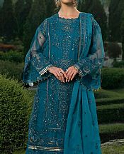 Alkaram Teal Organza Suit- Pakistani Chiffon Dress