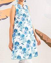 Alkaram White/Blue Cambric Kurti- Pakistani Lawn Dress