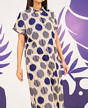 Alkaram Ivory/Blue Cambric Kurti- Pakistani Lawn Dress