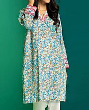 Alkaram Off-white/Light Turquoise Lawn Kurti- Pakistani Designer Lawn Suits