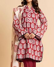 Alkaram Vivid Burgundy/Off White Cambric Suit (2 pcs)- Pakistani Lawn Dress