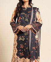 Alkaram Black/Fawn Lawn Suit (2 pcs)- Pakistani Lawn Dress