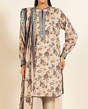Alkaram Beige Lawn Suit (2 pcs)- Pakistani Designer Lawn Suits