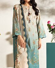 Alkaram Beige/Teal Lawn Suit (2 pcs)- Pakistani Lawn Dress