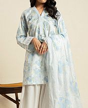 Alkaram Off White/Blue Lawn Suit- Pakistani Designer Lawn Suits
