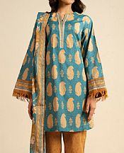 Alkaram Teal/Orange Lawn Suit- Pakistani Lawn Dress