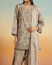 Alkaram Beige Lawn Suit- Pakistani Lawn Dress