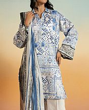 Alkaram Off White/Blue Lawn Suit- Pakistani Designer Lawn Suits
