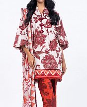 Alkaram Off White/Dull Red Lawn Suit- Pakistani Designer Lawn Suits