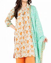 Alkaram Pale Orange/Off White Lawn Suit- Pakistani Designer Lawn Suits