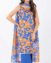 Alkaram Cornflower Blue/Orange Lawn Suit- Pakistani Designer Lawn Suits