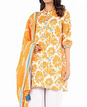 Alkaram Off White/Orange Lawn Suit- Pakistani Designer Lawn Suits