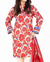 Alkaram Off White/Red Lawn Suit- Pakistani Lawn Dress