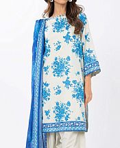 Alkaram Off White/Blue Lawn Suit (2 pcs)- Pakistani Lawn Dress