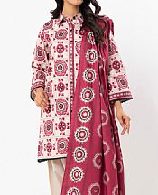Beige/Deep Rose Lawn Suit